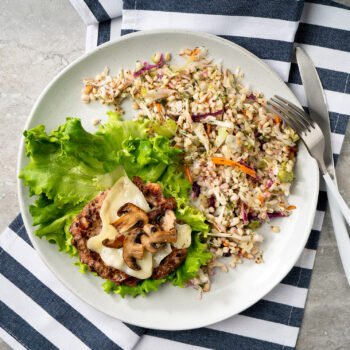 Lettuce-Wrapped-Mushroom-Swiss-Bacon-Burger-with-Barley-Slaw