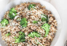 One Pot Cheesy Broccoli Beef and Rice