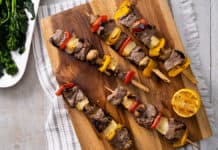 Beef & Halloumi Skewers with Grilled Rapini