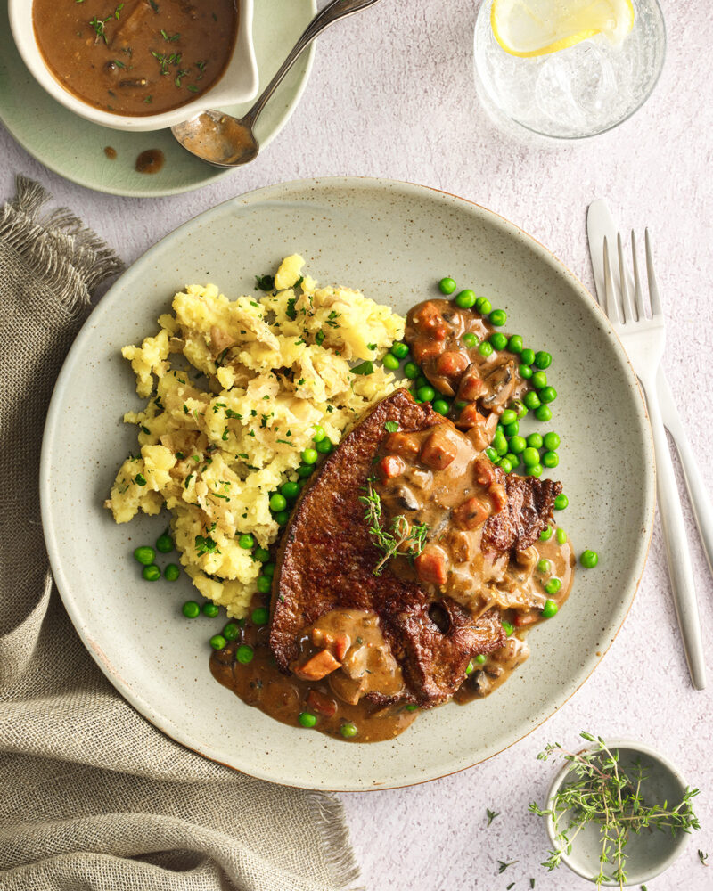 Veal Liver with Pancetta and Red Wine Mushroom Sauce ThinkBeef