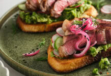 Avocado Toast with Steak and Pickled Onions
