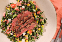 Grilled Steak with Kale, Corn and Bean Salad